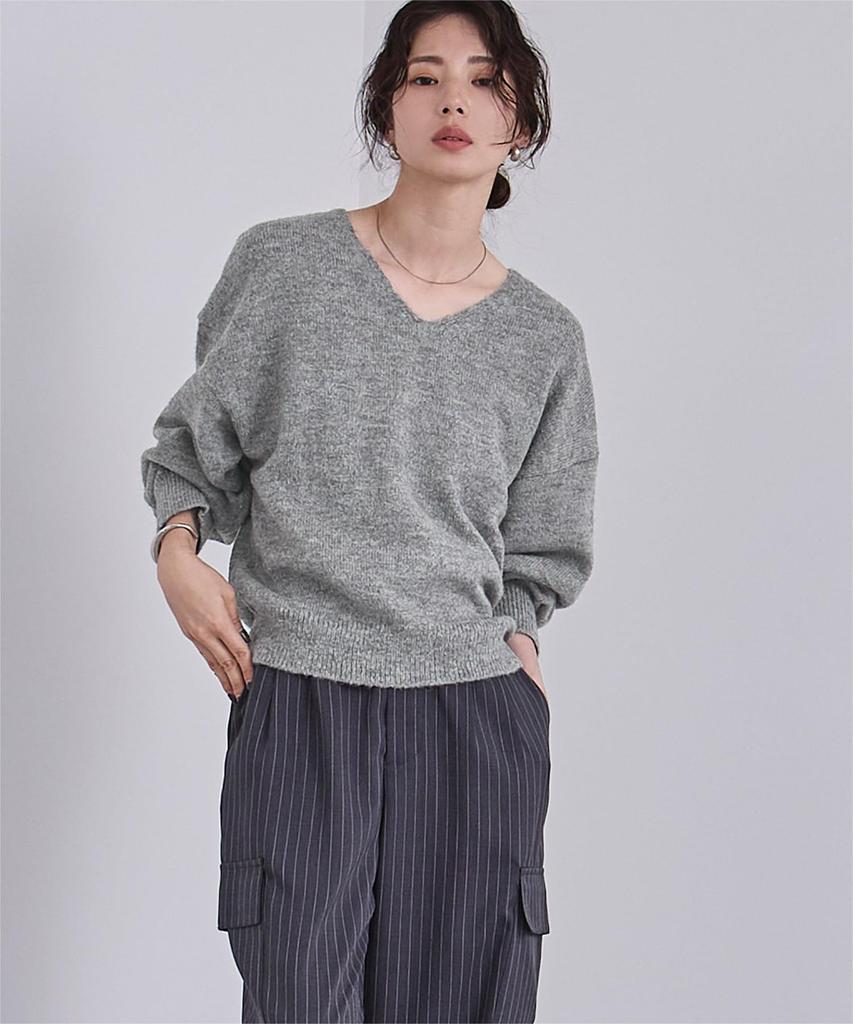 Yours Wool Blend Knit Pullover BEXU1752 Medium Charcoal V-Neck Women's
