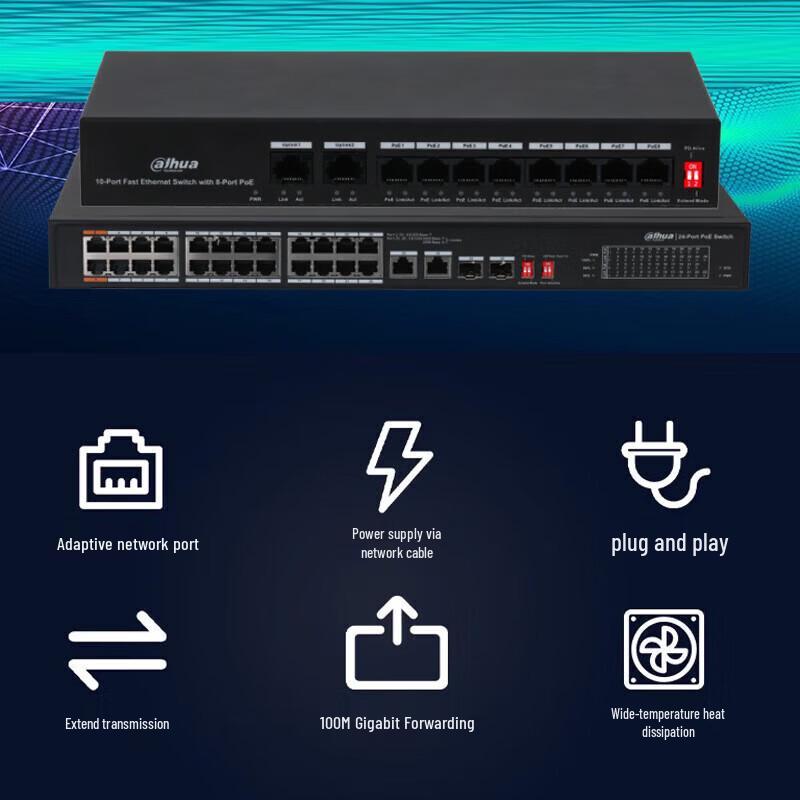 Dahua 24-Port Fast Ethernet Cloud Managed PoE Switch CN plug (adapter included)