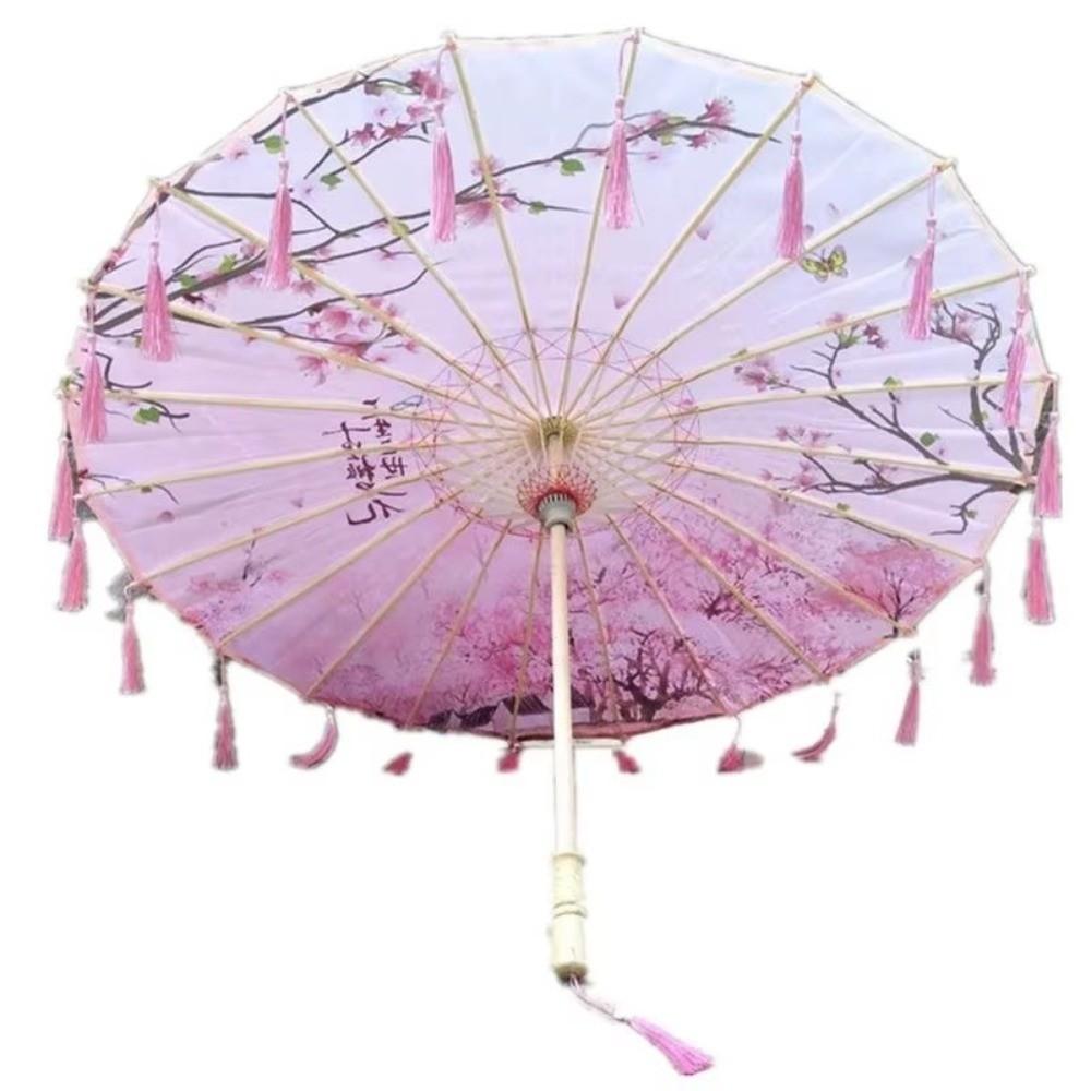 Chinese Japanese Art Silk Parasol Umbrella Large 82cm Embroidery Tassel Decorative Umbrella Classic Ribbon Umbrella
