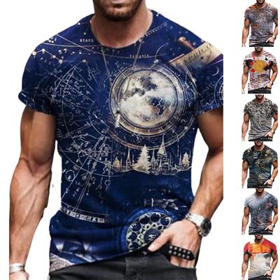 Nova moda masculina de verão camiseta personalidade textura bússola estampada camiseta masculina top