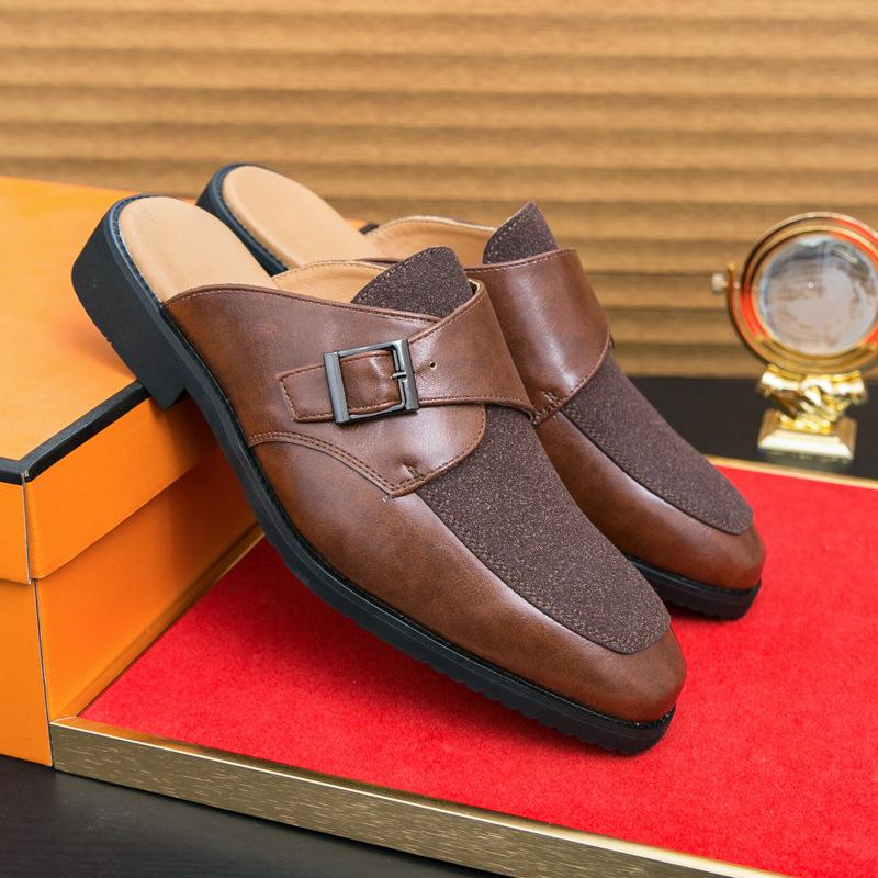 

Большие модные и дышащие туфли-мешки с одной педалью, импортные мужские деловые туфли в британском стиле из полудышащей кожи 46 коричневый