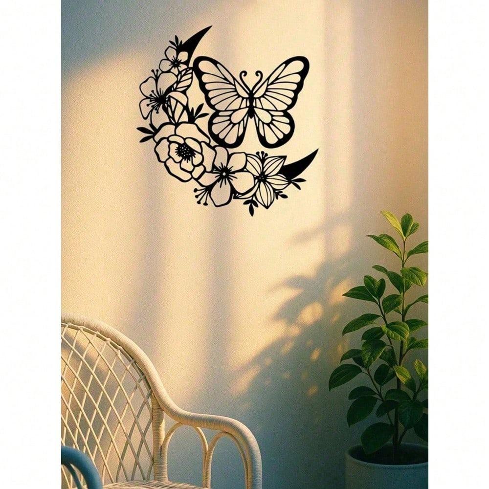 Vintage Metal Wall Art Butterfly Moon Phase Decor Waterproof Rustproof Indoor Outdoor Hanging Living Room Garden Halloween Thanksgiving Gift Farmhouse