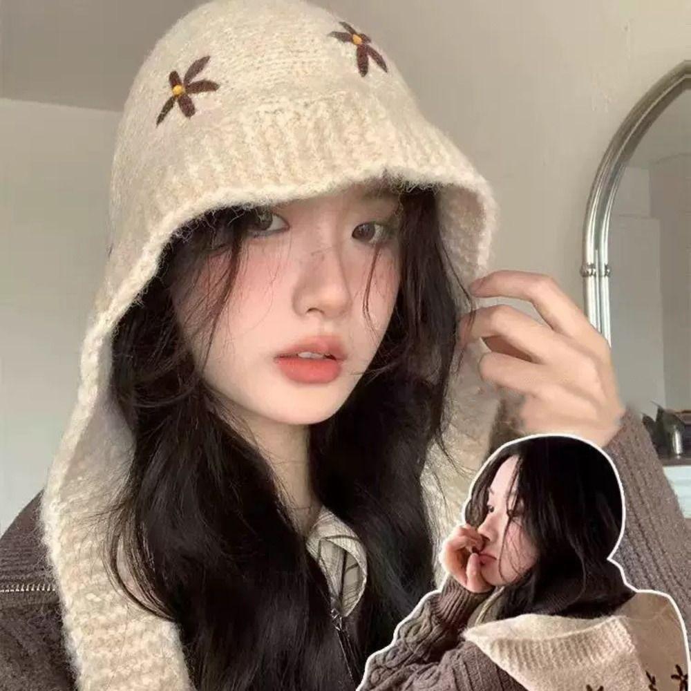 Beanie Flower Balaclava Hat Cute Knitted Hat Creative Ear Protection Hat Female/Girls