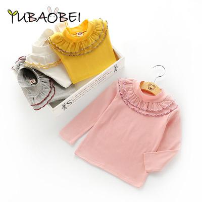 Abbigliamento per bambini Primavera Autunno Maglie a maniche lunghe Magliette a collo alto per bambine Magliette in pizzo per bambine Vestiti in cotone per bambini
