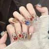 10Pcs Champagne Gold Cat-Eye Rhinestone Pearl Press On Nails Manicure Kit With Luxury Decor