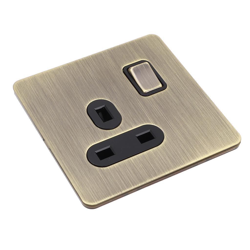 Switch Socket Antique Bronze Textured Stainless Steel Panel Button Switch with Prong Socket