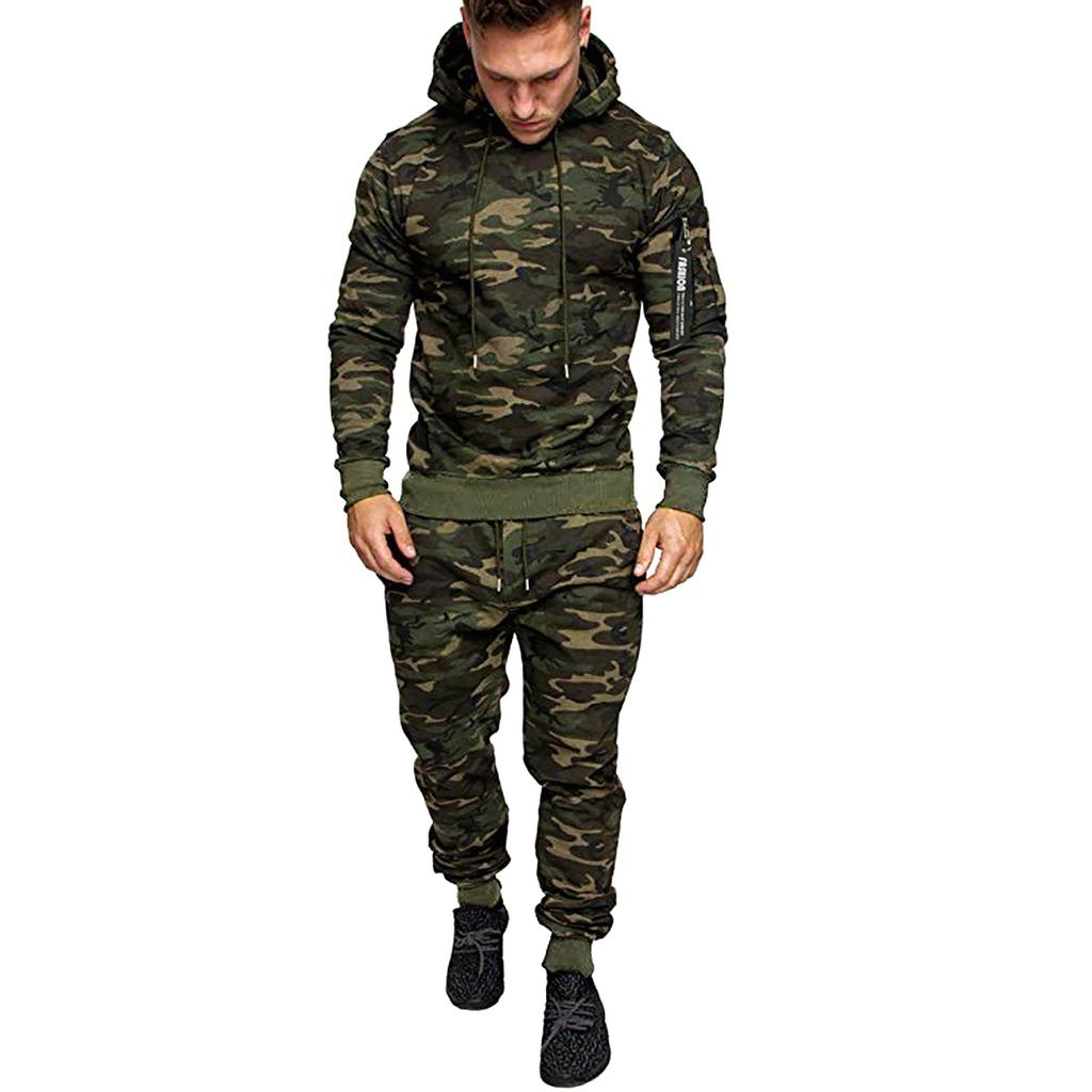 Mens  Splicing Zipper Print Sweatshirt Top Pants Sets Sport Suit Tracksuit