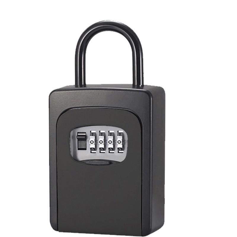 Portable 4-Digit Combination Key Box, Black Alloy Material