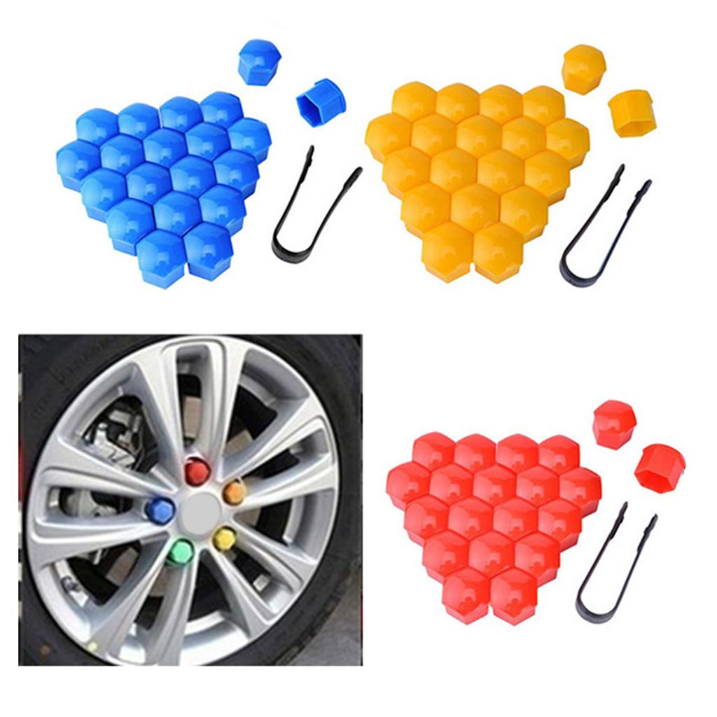 Lug Nut Cover, Red/Blue/Yellow Flexible Fit Wheel Lug Nut Cap, Fits 17 Mm , Pack of 20,Includes Deluxe Extractor