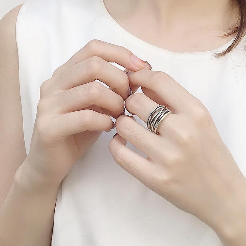 Simple Vintage Layered Rings for Women Silver Color Bohemian Adjustable Finger Ring Geometric Irregular Opening Rings Jewelry