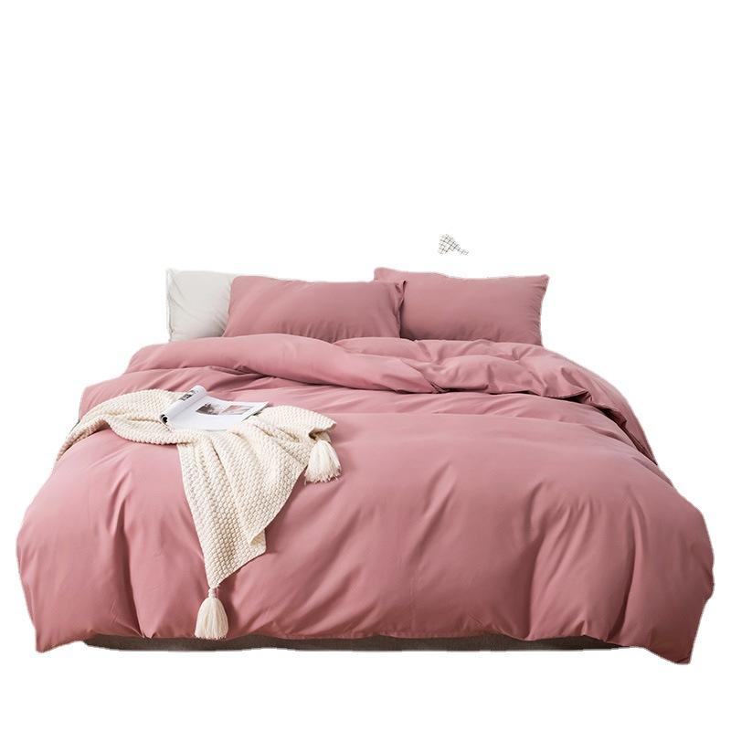 Japanese-Style Solid Color Skin-Friendly Dormitory Bedding Set: Sheet, Quilt Cover, and Pillowcase