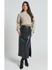 PU Leather High Waisted Zipper Midi Skirt: Autumn/Winter Bodycon Slit Skirt for Women