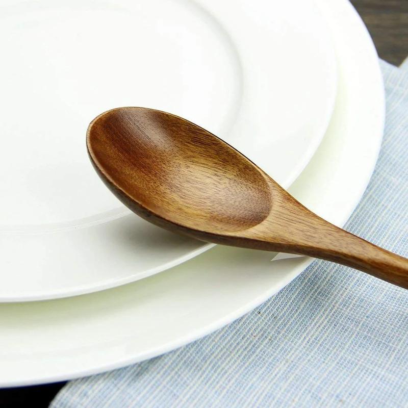 5 Pieces Wooden Spoon Soup Spoon and Fork Tableware Natural Ellipse Ladle Spoon Set Eco Friendly Products Spoons for Cooking