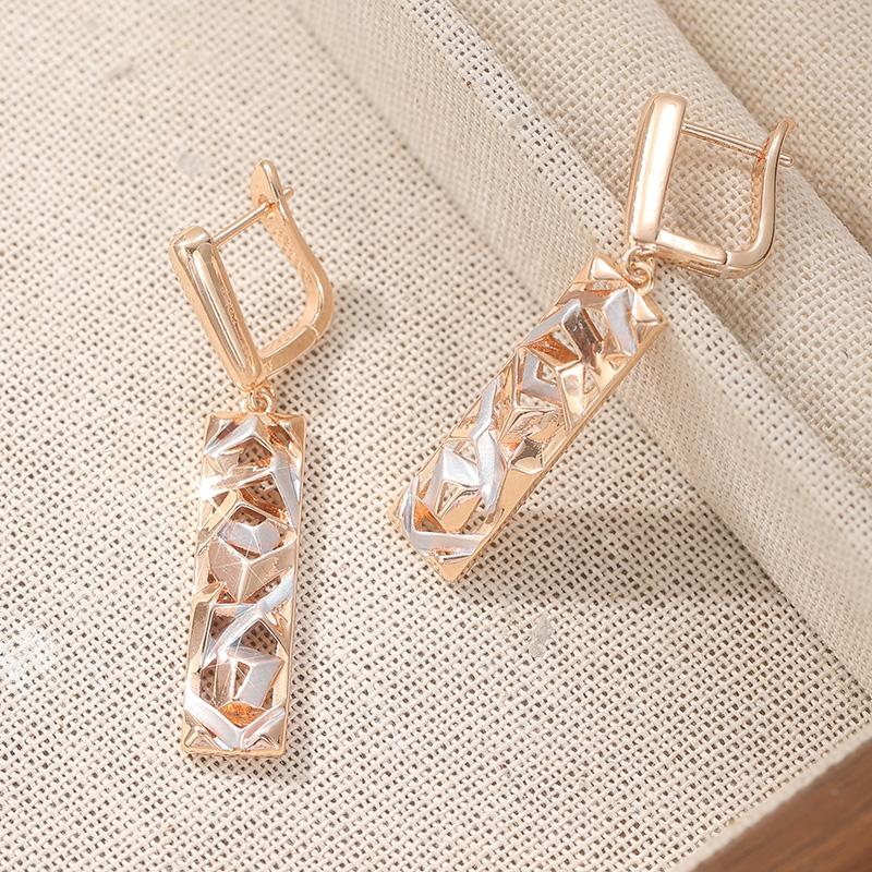 Fashion Geometric Carving Pattern Pendant Earrings For Women Two Tone Design Elegant Earrings Wedding Fashion Jewelry Gift