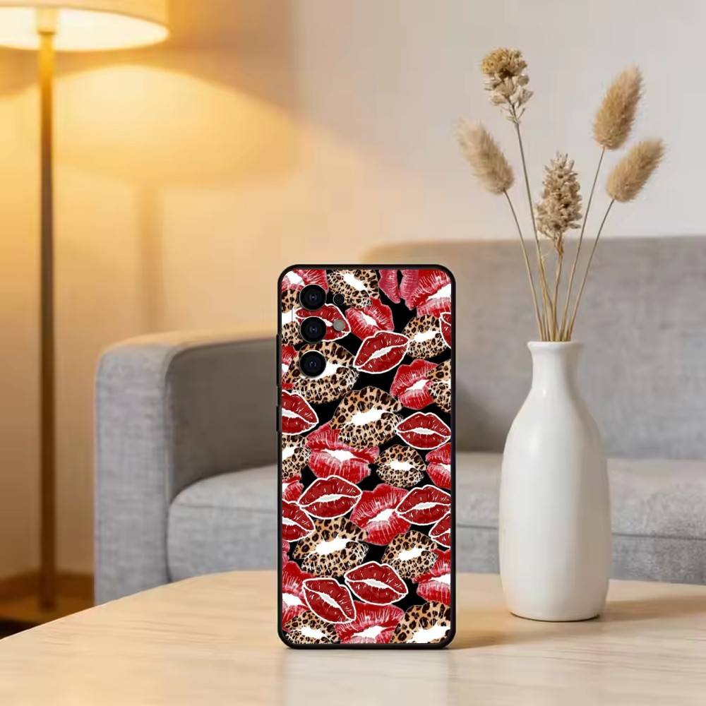 Lip print Phone Case For Samsung S25,S24,S21,S22,S23,S30,Ultra,S20,Plus,Fe,Lite,Note,10,Black Cover