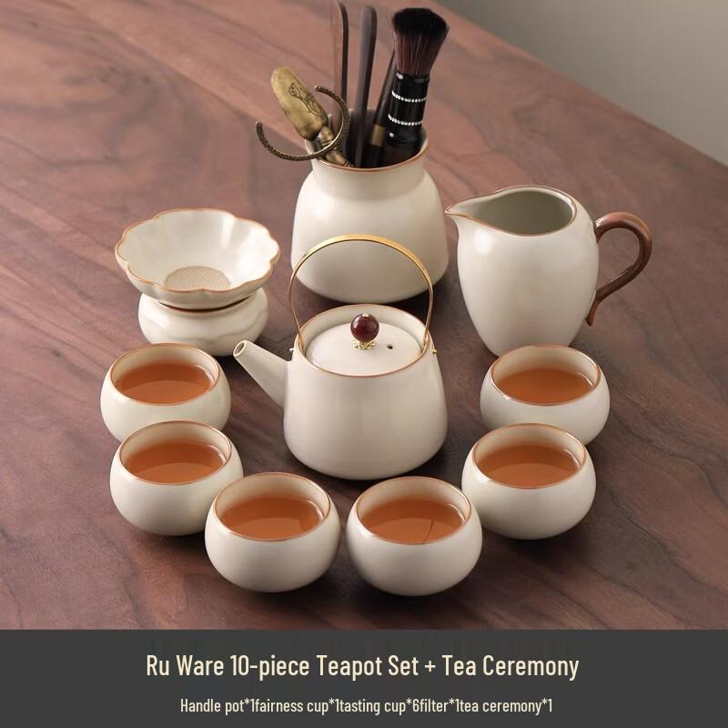 Ru Kiln Gongfu Tea Set with Beam-Handle Pot