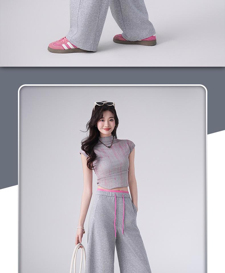 Women's High-Waisted Wide Leg Sweatpants - Korean Style, Spring/Summer 2026, Solid Color, Slimming Curve Design