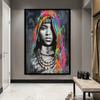 Ethnische Leinwandkunst, Frauen-Wand-Leinwand-Ölgemälde, ethnisches afrikanisches buntes Porträt, Straßen-Graffiti, Vintage-Poster, Drucke, Figur, Wanddekoration, ästhetisch