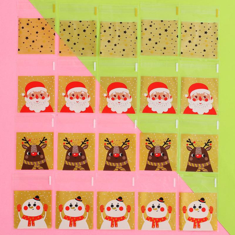 100PCS Christmas Candy Bags Carton Santa/Snowman/Deer Cookie Packaging Bags For Navidad DIY Snack Baking Packaging Supplies