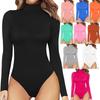 Women's Mock Neck Long Sleeve Solid Color Slim Fit Stretchy Turtleneck Bodysuit Basic Jumpsuit Top