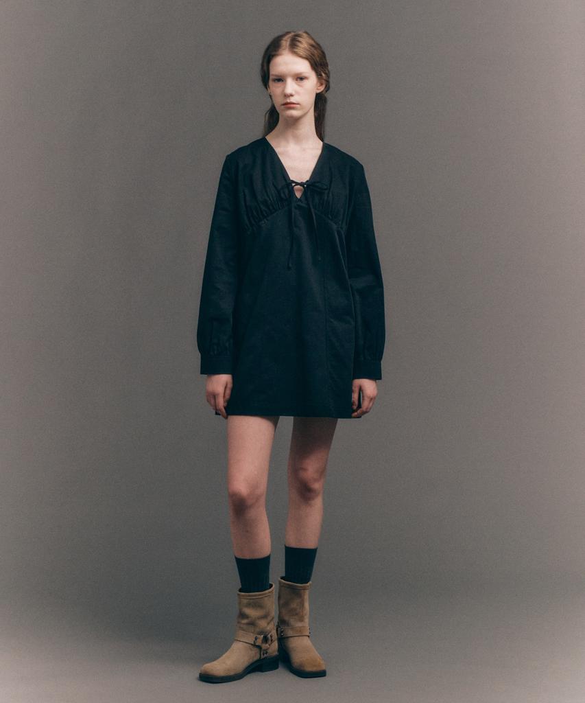 Seteo (W) Shirred Cotton Dress Black