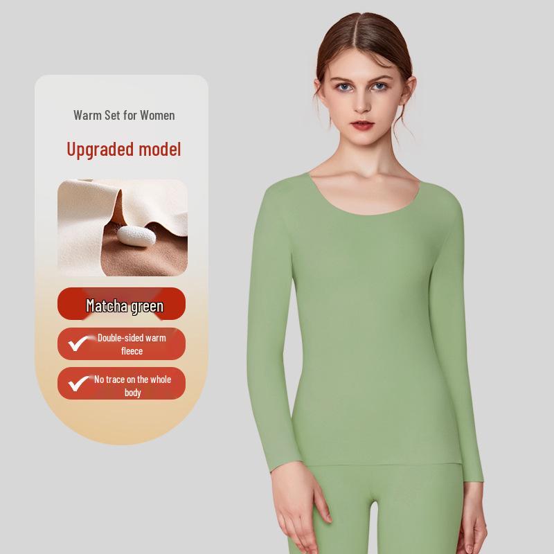 Velvet Women's Seamless Thermal Fleece-Lined Underwear Set for Autumn Winter