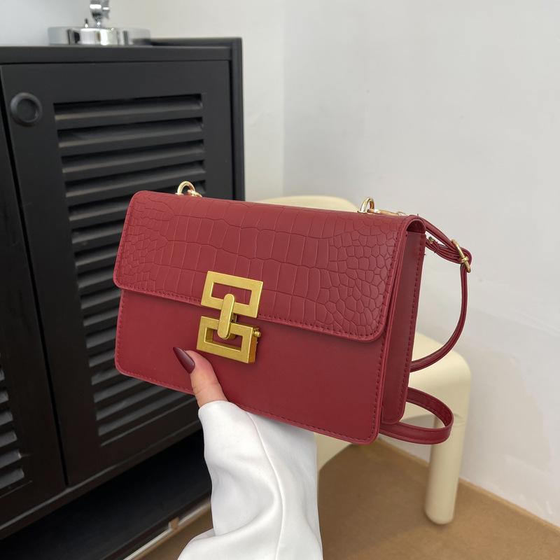 2025 Winter New Simple Fashion Solid Color Casual Retro Lock Trend Crossbody Shoulder Small Square Women's Bag
