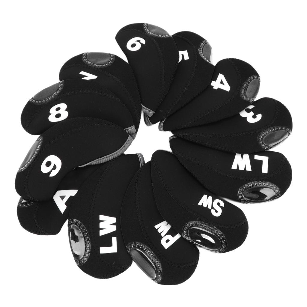 12 PCS Golf Club Head Covers Golf Iron Pole Number Cover Club Protective Head Cover Black