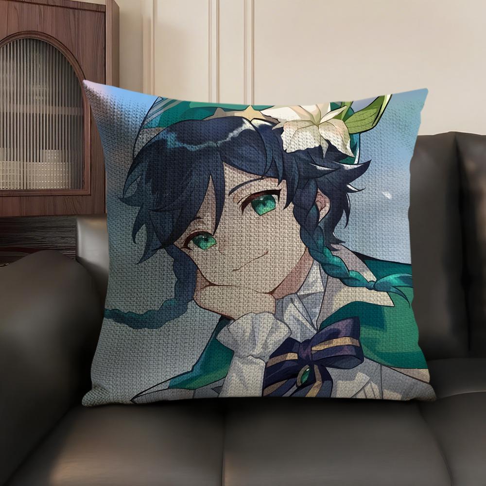 Venti Cute Genshin Impact Cushion Cover Natural Linen Organic Fabric DoubleSided Printing Sofa Home Decor Gift Pillow Case