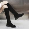 2025 Autumn Women's Black Over-the-Knee Knight Boots with Thick Soles and Elastic Detail