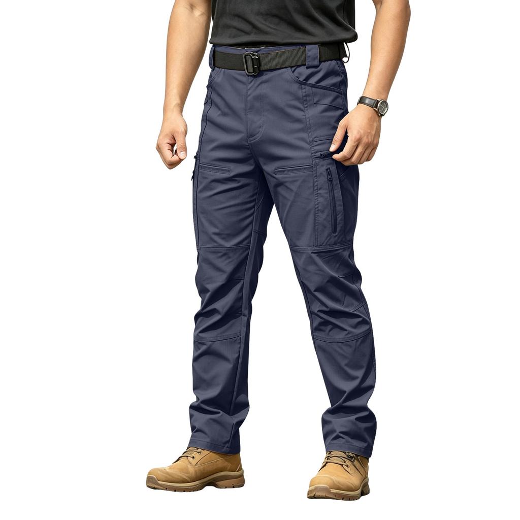 Men's Cargo Pants with Elastic Waist & Button Closure, 10 Pockets, Breathable for Outdoor Work