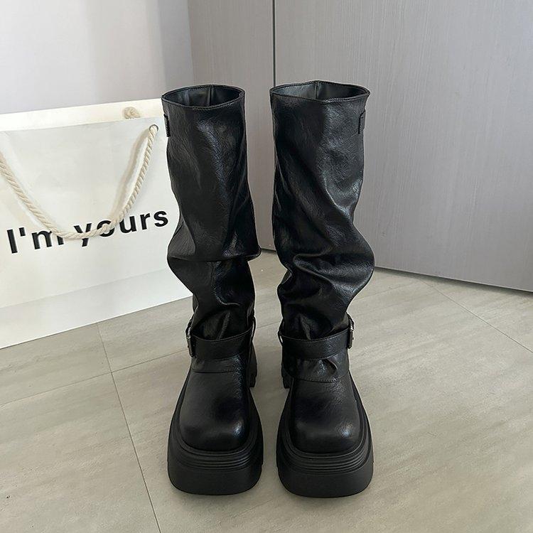 Maillard Small Belt Buckle Pants Long Boots Women's 2025 Autumn and Winter New Skinny Pile Long Knight Boots