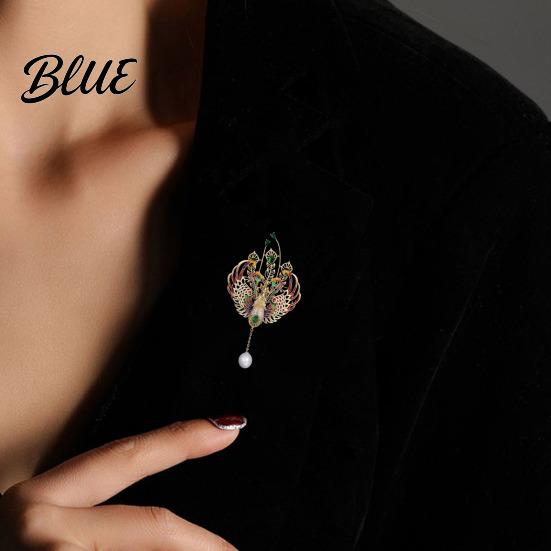 Decorative Brooch Women Sparkling Rhinestones Faux Pearl Phoenix Shape Lapel