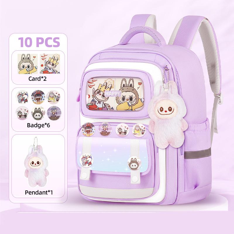 Shool Backapck 10pcs Sets Bag LABUBU Schoolbag Children's Primary School Students Grade 1-6 Backpack To Reduce The Burden On The Backpack
