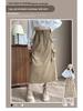 Women's High Waist A-Line Midi Skirt - Retro Workwear with Slit & Drawstring for Petite Figures, Spring & Autumn.