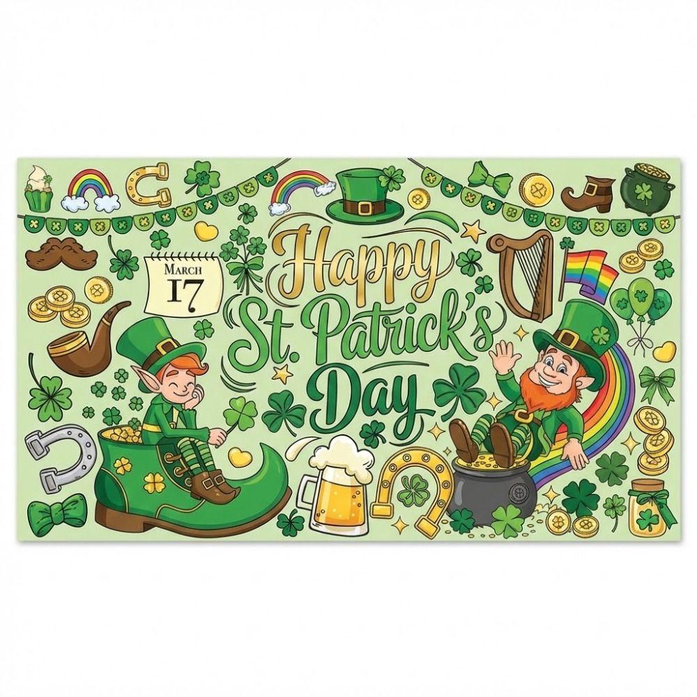 130x75cm St Patricks Day Coloring Tablecloth Shamrocks Lucky Giant Coloring Banner Giant Size DIY Paper Coloring Poster