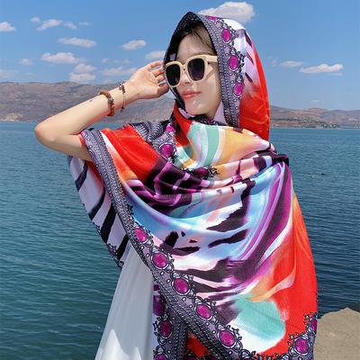 Spring and Summer Travel Photo Ethnic Style Cotton and Linen Fringed Sunshade Long Scarf Women's Summer and Autumn Sunscreen Shawl Dual-purpose Silk