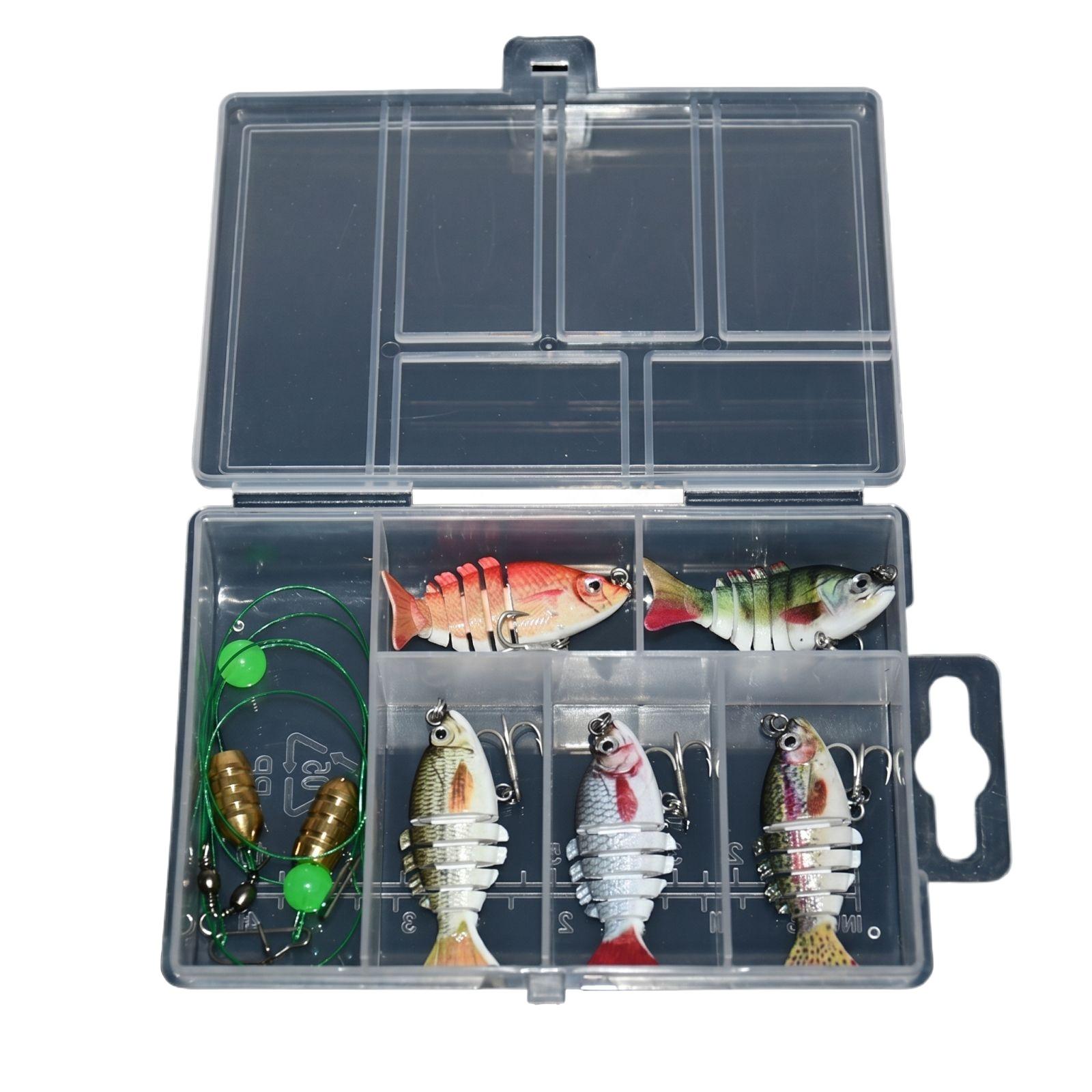 

6 Jointed Mini Fishing Lures Set Artificial Hard Baits ABS Plastic Multi Segment Lifelike Swimbaits with Hooks and Storage Box for Freshwater Fishing One Size белый