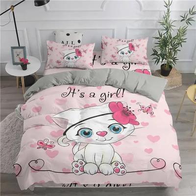 Juego de ropa de cama con dibujos animados, bonitos gatos, estampado 3D, funda de edredón, tamaño doble, Queen, King, funda de almohada, ropa de cama de poliéster suave