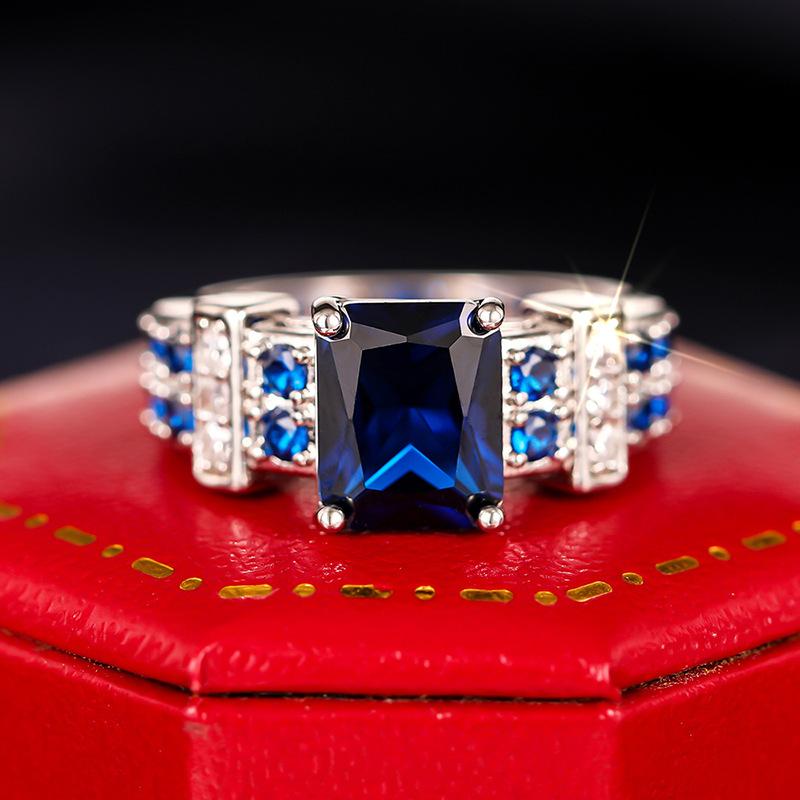 2026 New Blue Cube Zircon Attends Banquet Ring Fashionable, Elegant, High End Women's Bridal Luxury Inlaid Jewelry Accessories