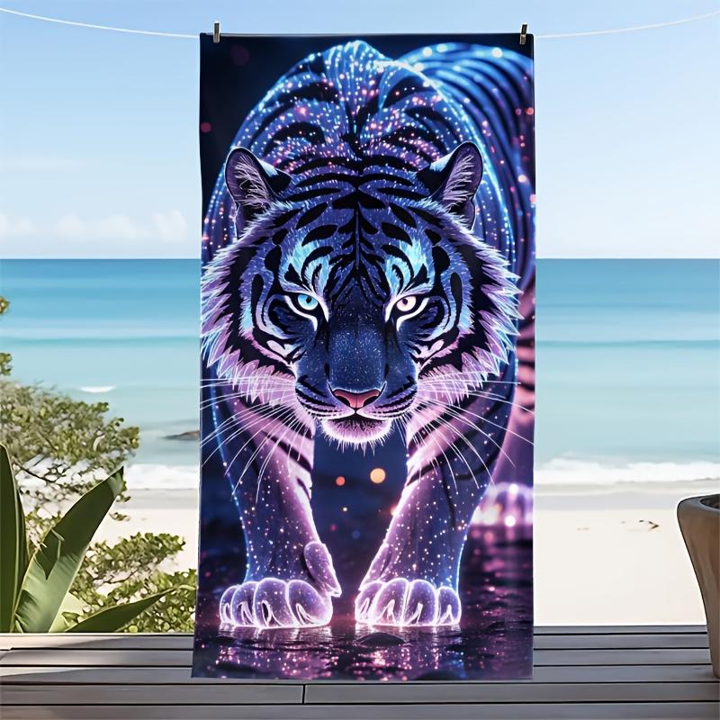 

Neon Galaxy Tiger Print Beach Towel Polyester Soft Quick Dry Large Bath Towel Summer Swimming Pool Surfing Blanket W40*H60(CM)