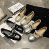 French Flat-soled Silver Single Shoes Women's 2025 New Summer Skirt Evening Small Leather Shoes Beautiful Mary Jane Women's Shoes