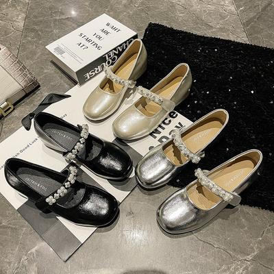French Flat-soled Silver Single Shoes Women's 2025 New Summer Skirt Evening Small Leather Shoes Beautiful Mary Jane Women's Shoes