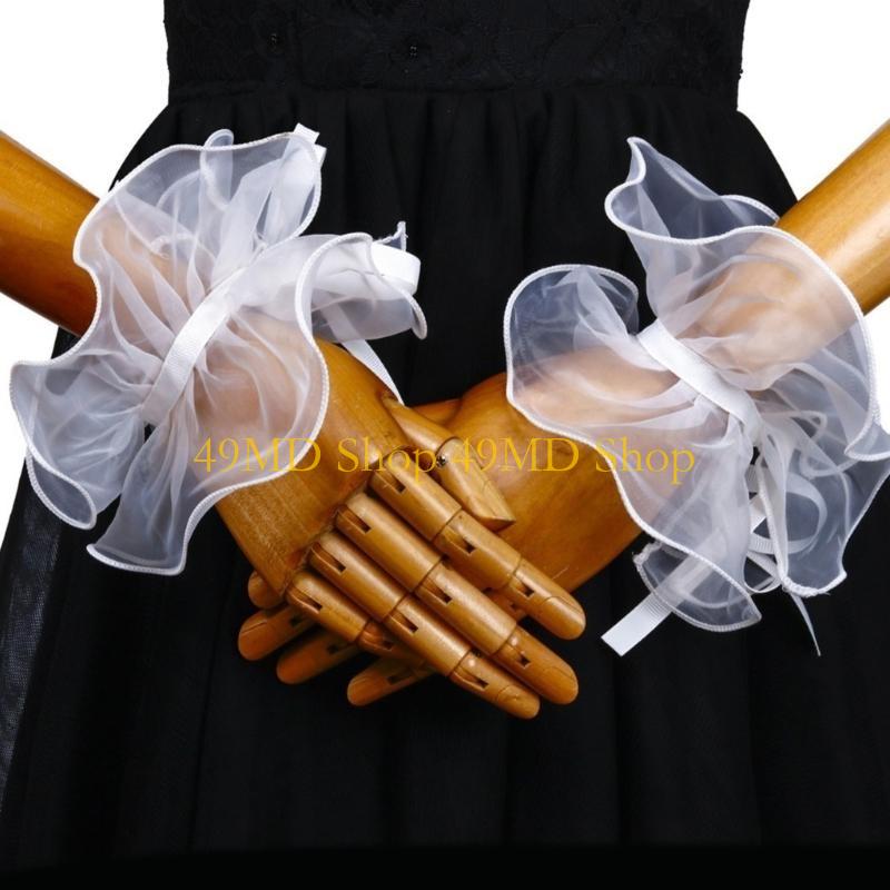 49MD White Elizabethan Ruffle False Collar Choker with Wrist Cuffs Set for Renaissances Fairs and Theatrical Performances
