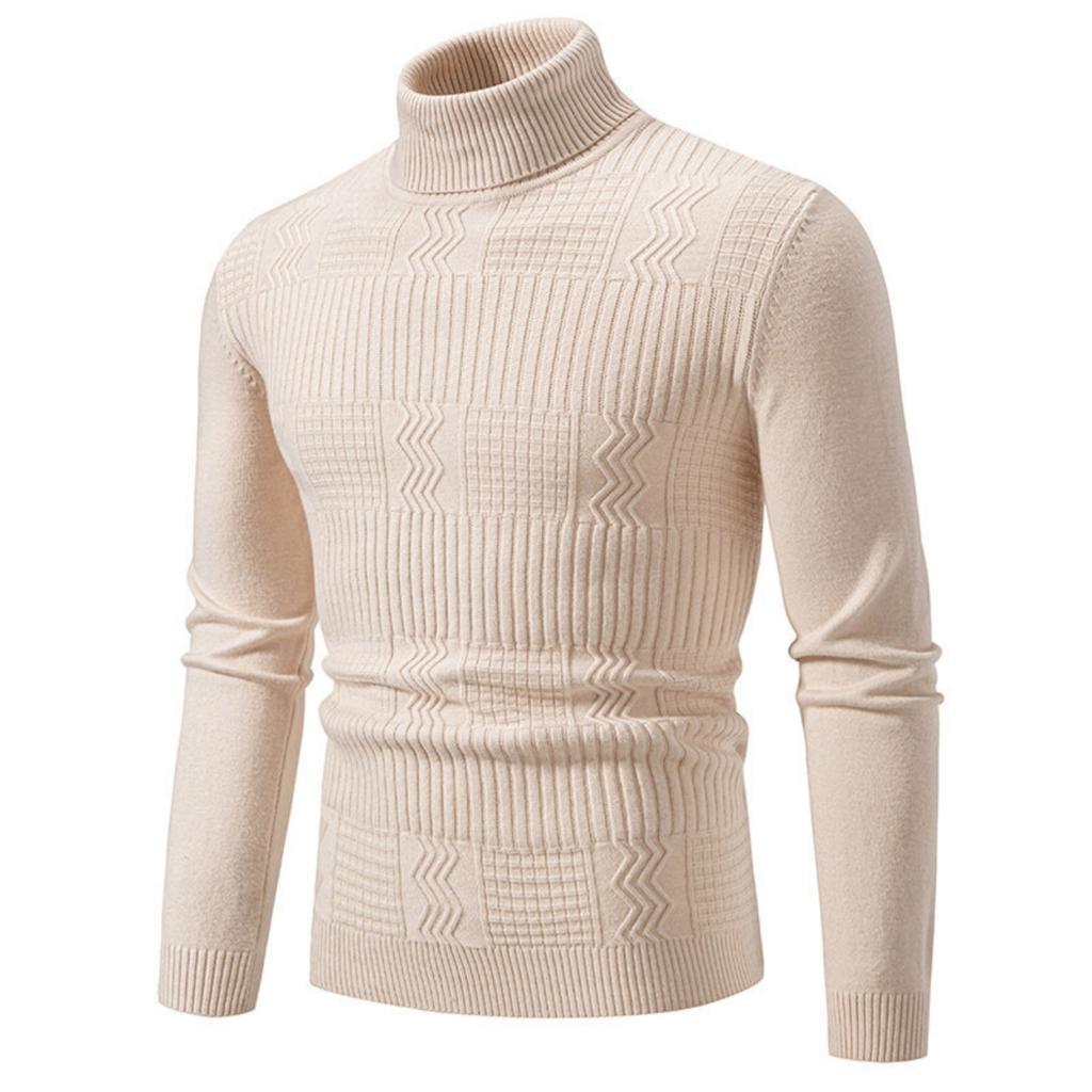 Men's Casual Solid-color High-collar Knitted Sweater, Men's Warm Base Layer Pullover Sweater