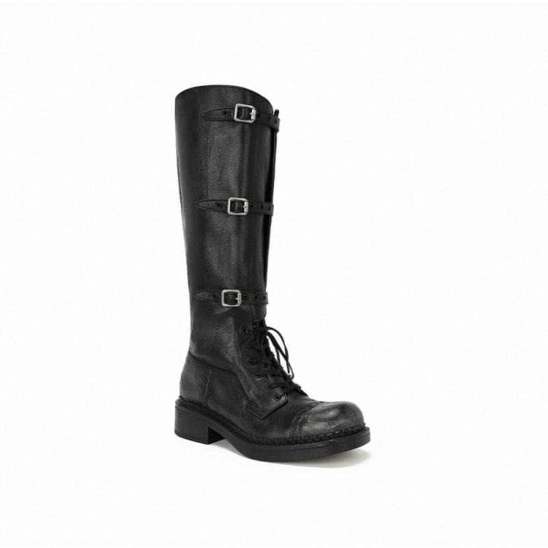 Cowhide~ Knight Boots Leather Boots Lace-up Platform Martin Boots Boots Women's Thick Heel Boots