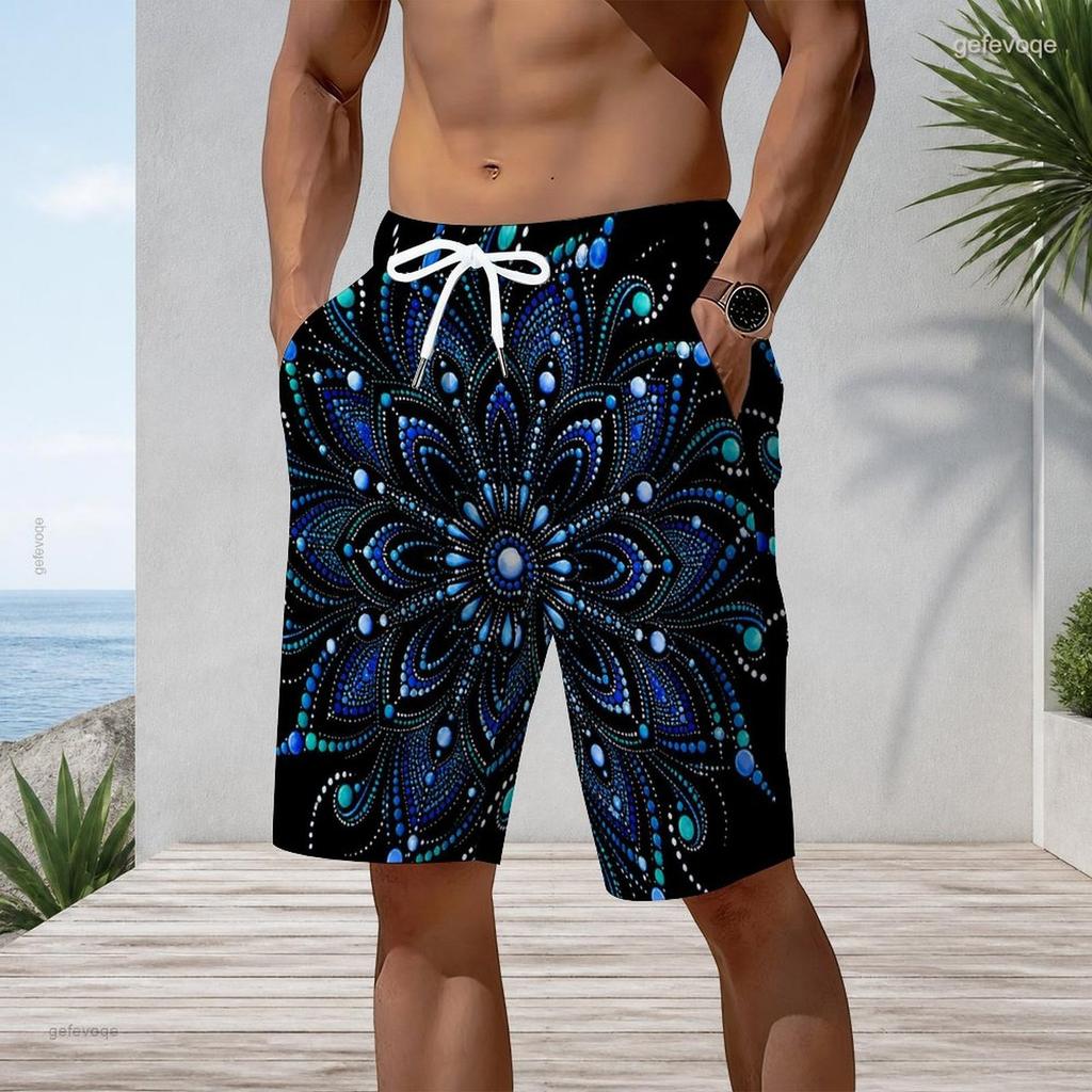 Men Plus Size Abstract Gradient Print Beach Shorts Elastic Waist Drawstring Loose Casual Shorts With Pockets For Swimming Surfing Summer Vacation