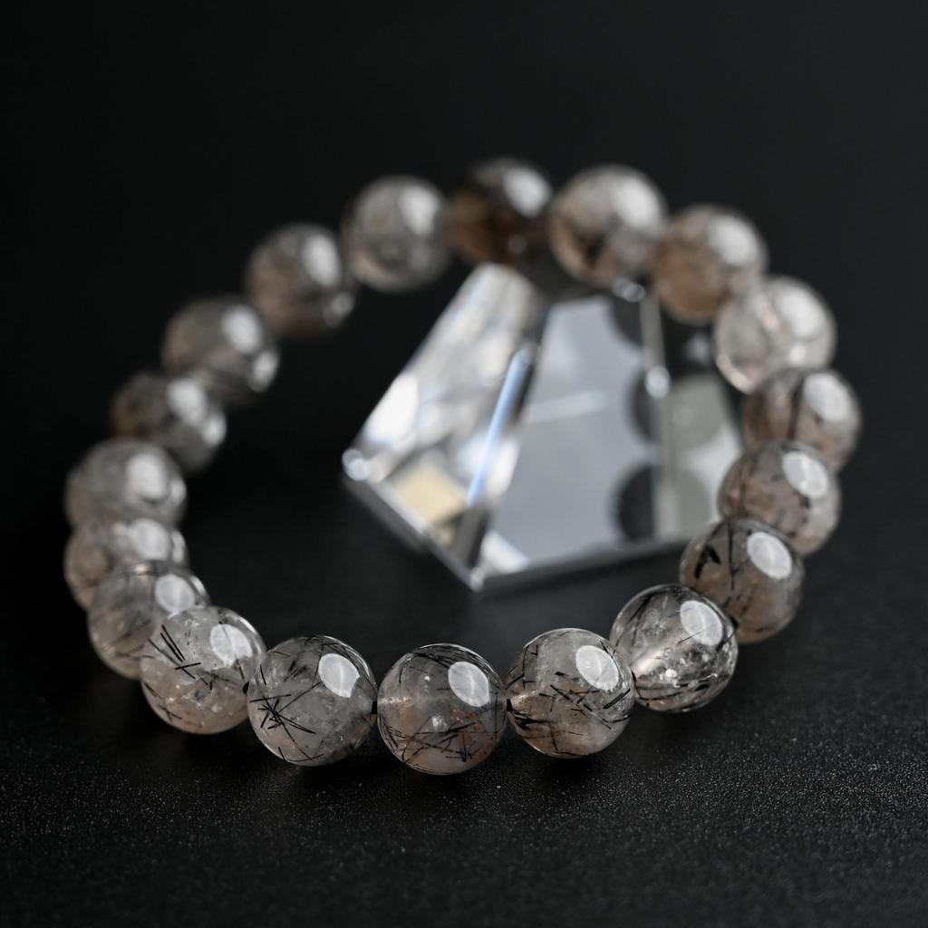 Eigado Black Smoky Rutilated Quartz Bracelet Tourmaline In 10mm 15cm Wrist Limited Natural Power Prayer Good Luck Feng Shui (Black Quartz), Stone,
