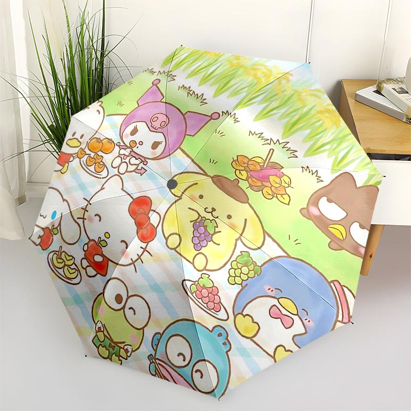 

1pc Hello Kitty & Friends Picnic Blanket with Automatic Opening Umbrella - Portable Folding Design, 8-Bone Iron Frame Outdoor Umbrella, Perfect Gift f