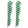 Women Girls Over Knee Long Socks Christmas Diagonal Striped Print Christmas Thigh High Stockings Holiday Party Hosiery